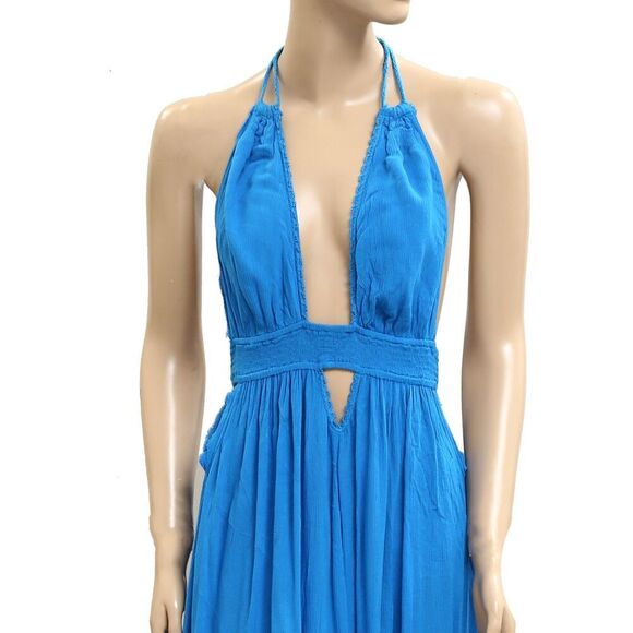 Free People Look Into the Sun Maxi Dress Halter Beach Smocked Cutout S 283586 - Picture 4 of 7